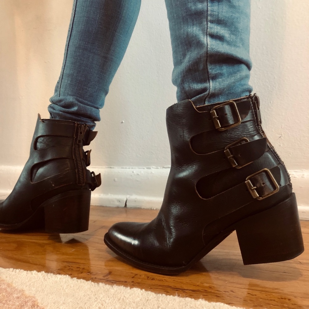 Freebird by Steven black leather buckle booties